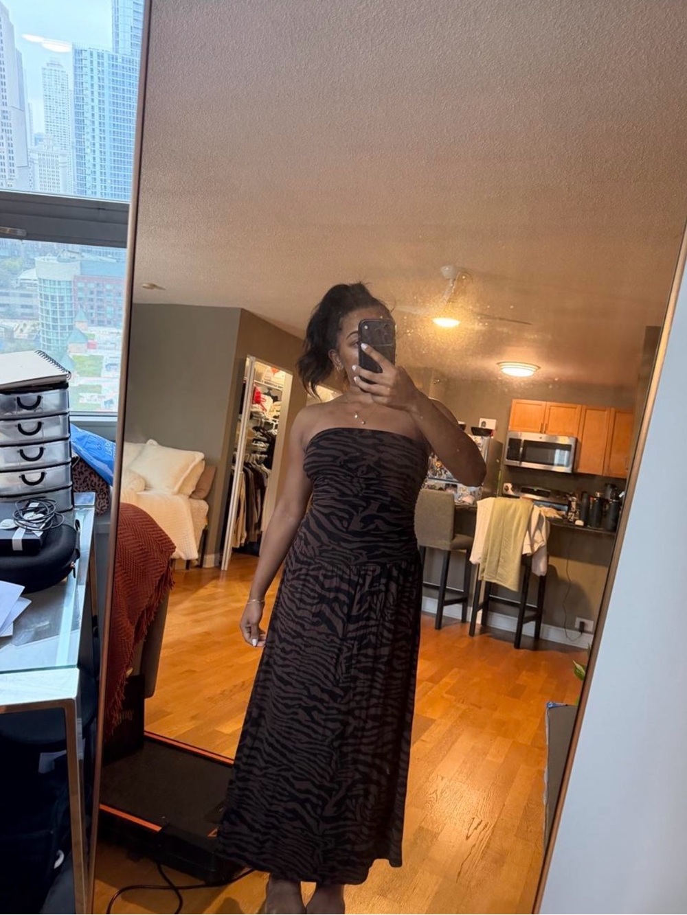 Old Navy Strapless Brown Zebra-Print Midi Dress